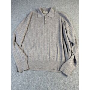 The Kensington Collection Mens Gray 100% Merino Wool Cable Knit Polo Sweater XL